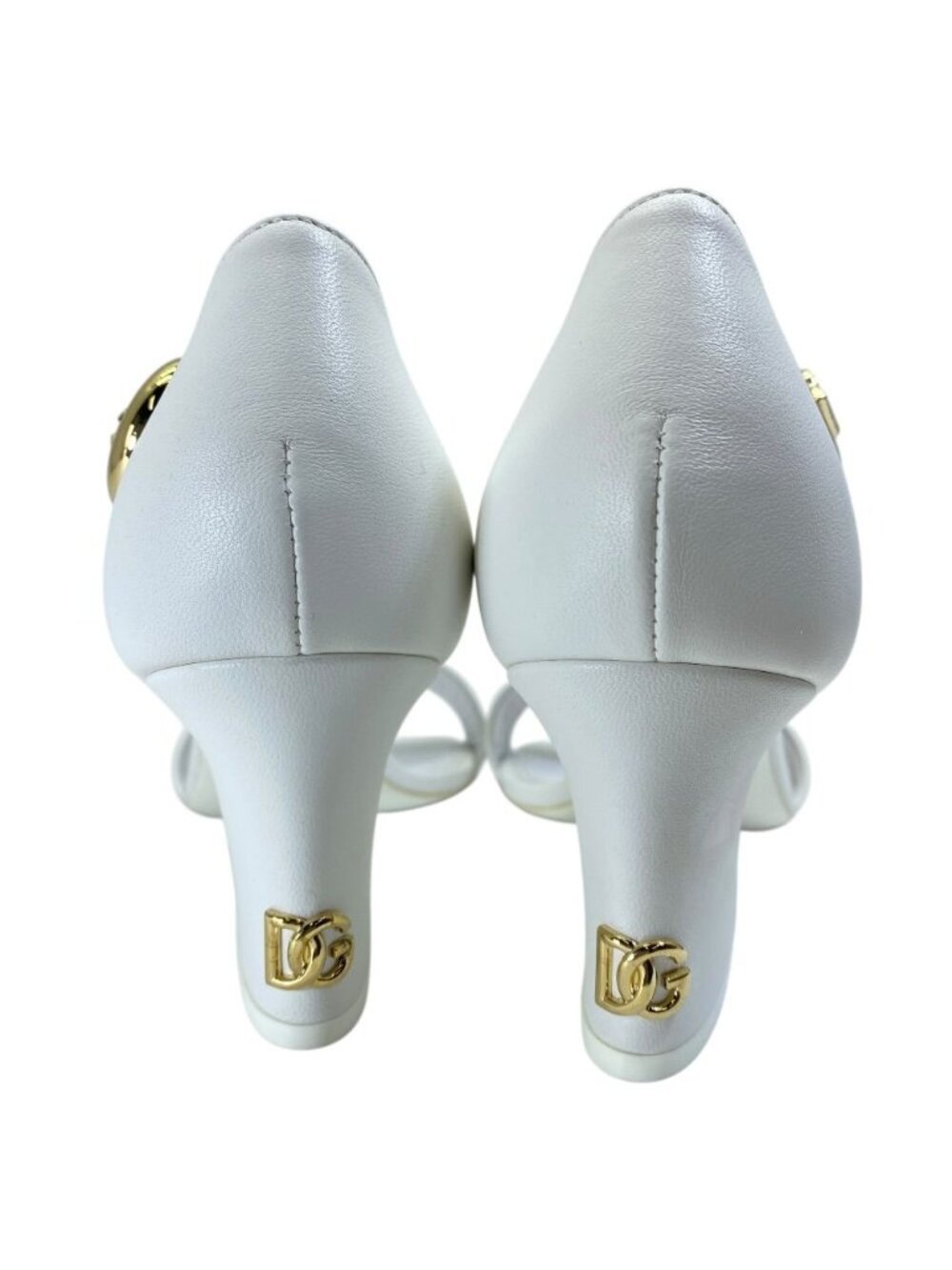 Dolce & Gabbana DG Logo Sandals Heels White Gold Leather & 38 Classic - Picture 4 of 10